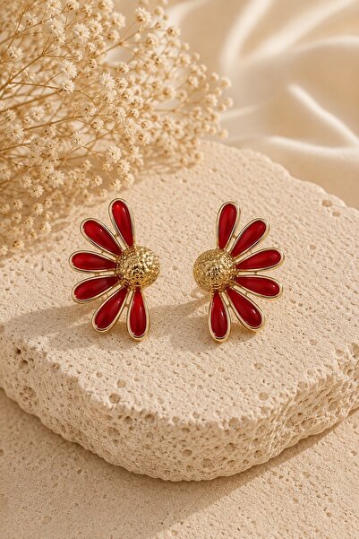 Jack Ferrero Daisy Gold Detailed Daisy Shaped Steel Women's Earrings