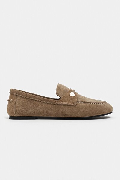 NİŞANTAŞI SHOES Vento Rome Beige Suede Leather Flat Sole Women's Loafer