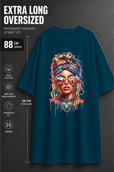 classy moda Unisex Extra Long Oversized Women's Printed T-Shirt with Desert R...