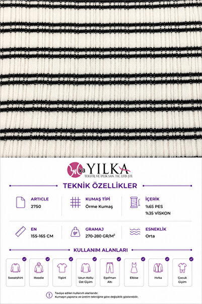 YILKA Çizgili Fitilli Örme Kumaş %65 Polyester %35 Viskon Yumuşak Dokulu Kumaş