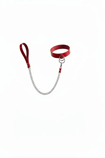 Angels Passion Red Choker Faux Leather Thick Chain Detailed Necklace