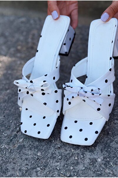 I Love Shoes İvena White Polka Dot Satin Women's Heeled Slippers
