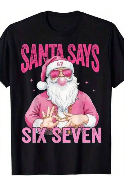Astogria13 تي شيرت Gen Z 67 Meme Pink Christmas - مطبوع عليه شعار Santa Says ...