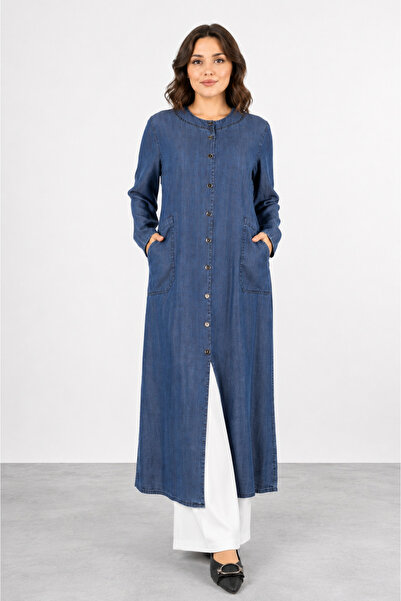 bihan store Women's Buttoned Denim Overcoat Y26-0453 - Blue