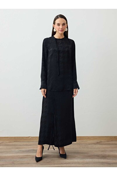 Refka Patterned Rope Detailed Tunic & Skirt Two-Piece Set - Black