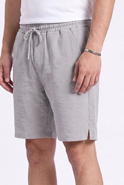 EXSPORT Men's Silver Striped Adjustable Waist Slit Shorts