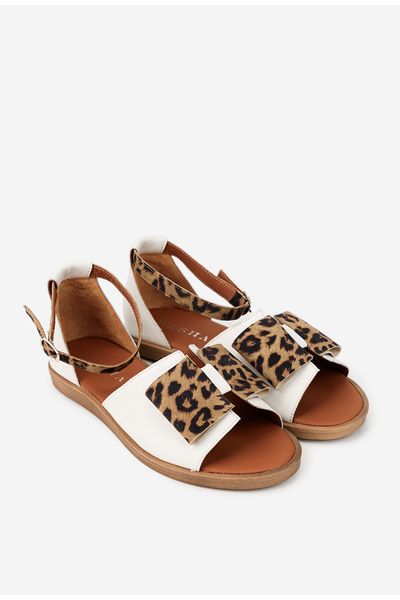 Dasha Sandale dama ecru din piele naturala cu detalii animal print