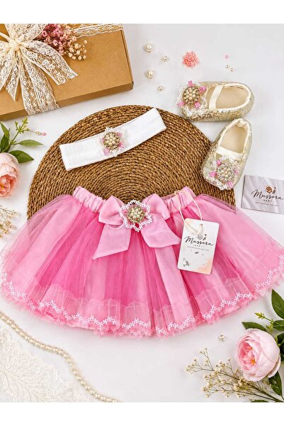 Mussora Baby Kız Bebek Tütü Etek,Patik ve Saç Bandı 3'lü set!