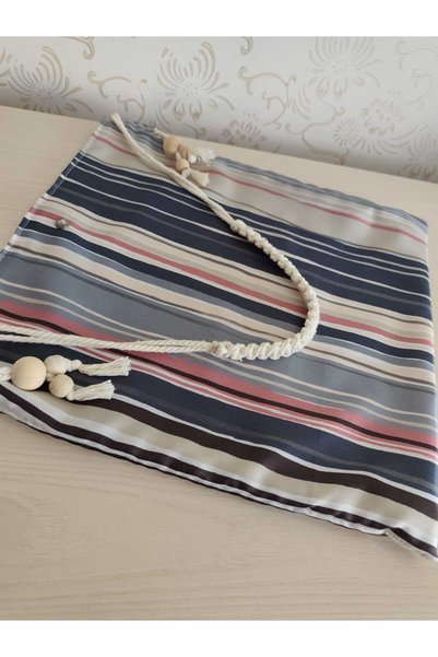 Talay Accessories Handmade Design Striped Wooden Bead Detailed Shoulder Bag with Rope Strap