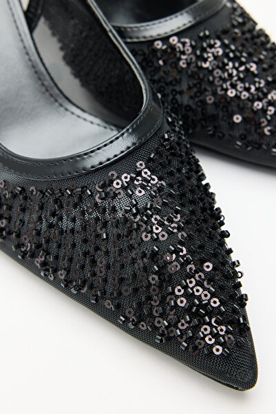 LUTVELIZADE Heels 2638 - Black Women's Heels with Sequin Detail
