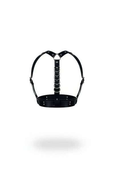 Angels Passion Black Vegan Leather Chest Harness with Wide Waistband and Meta...