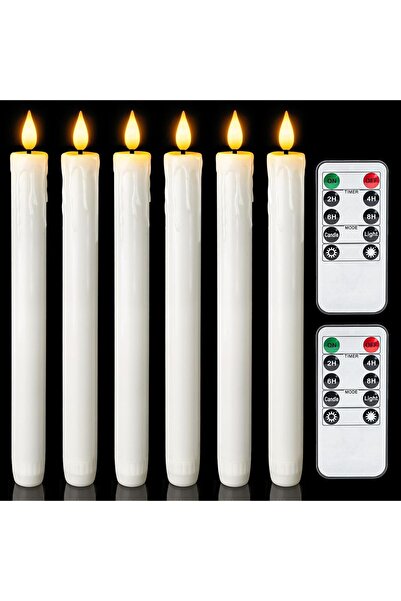 Generic 6 قطع شموع LED بدون لهب - شموع واقعية وامضة تعمل بالبطارية بطول 9.6 ب...