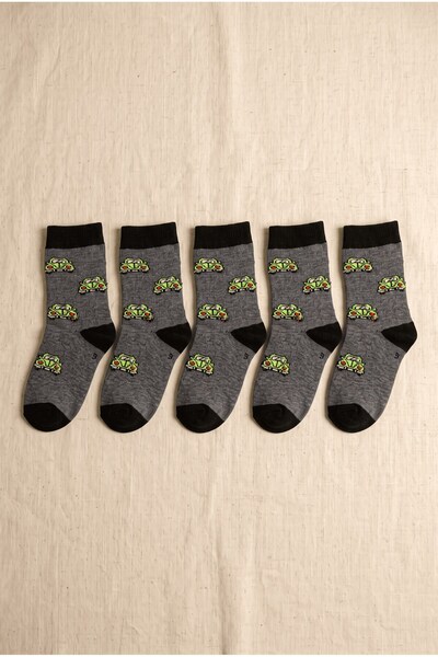 hadiora Boy's Black Gray 3-4 Years Old 5-Piece Sock Set with Car Figures