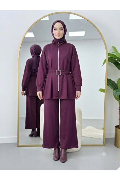 modasindoma Loyşa Belt Detailed Trouser Suit Plum