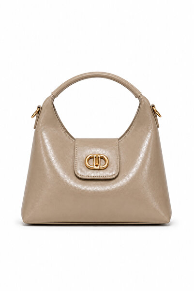 Miesse Women's Patent Leather Look Lockable Hand and Shoulder Bag - Mink