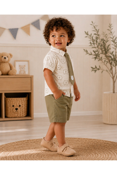 WE&ME Baby Boy Shirt and Elastic Waist Shorts Set - Short Sleeve Summer Set w...