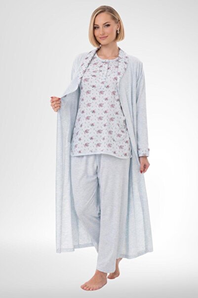 Mecit Pijama Mecit 6316 Blue Women's Plus Size Pajama Set with Robe