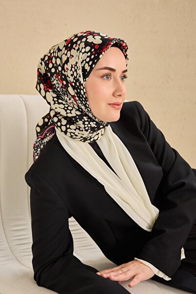 Silk Home وشاح حرير تويل سامانيولو أسود مرجاني 90x90