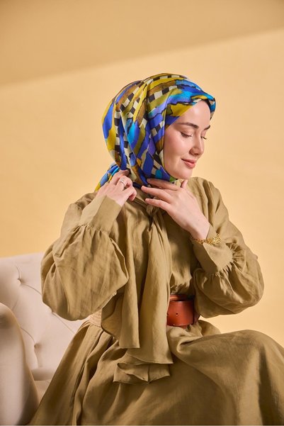 Silk Home Eșarfă din mătase twill, albastră cu dungi