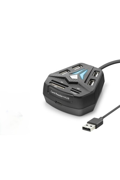 ForWhat Black 8Port USB Hub Card Reader for Office Home Office Devices