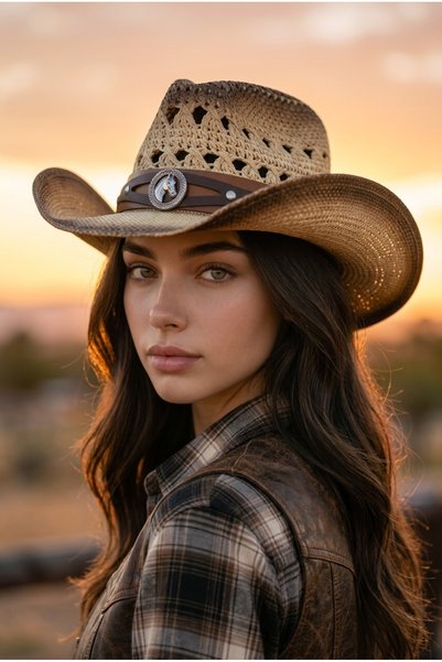 Gigi Luxe قبعة رعاة البقر البوهيمية الكلاسيكية بتصميم من القش للجنسين