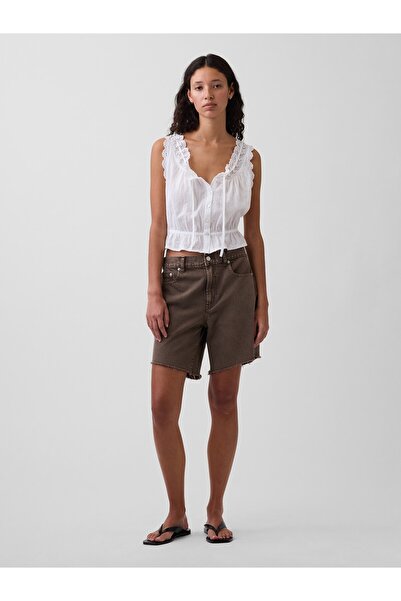 GAP Kadın Kahverengi 8" Mid Rise Loose Denim Bermuda Şort