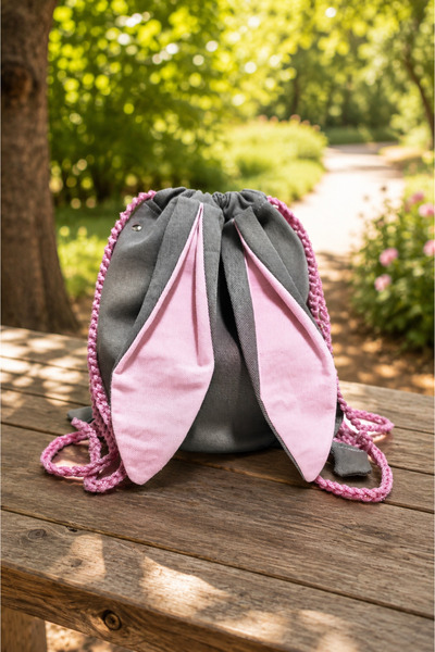 minart design Pembe Kulak Gri Kot Kumaşı Çocuk Torba Çanta