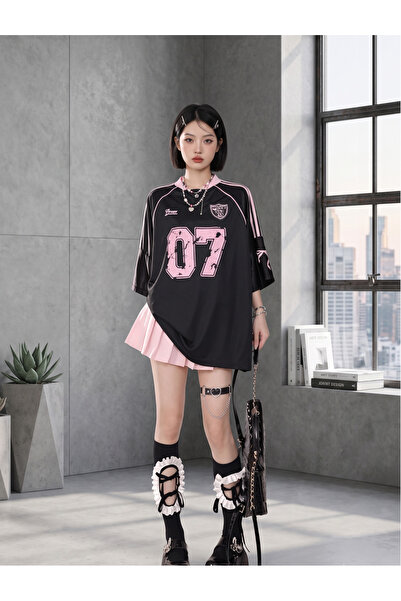 Girişim Tekstil Pink & Black 07 Unisex Tişört Rib-bon