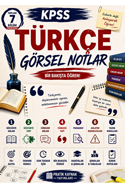 Pratik Kaynak Yayınları 2026 KPSS Türkçe Görsel Notlar | Dil Bilgisi, Paragra...