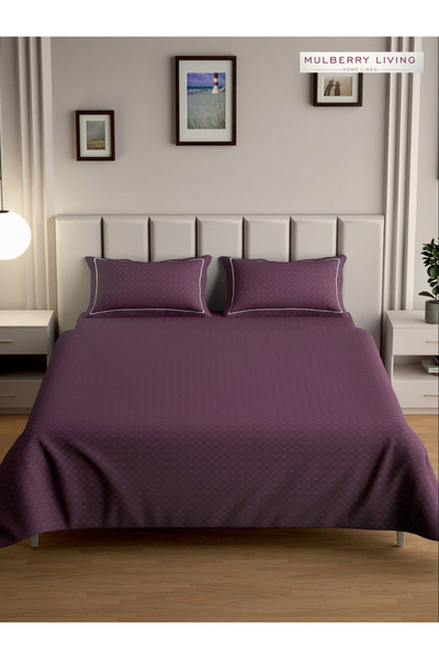 Mulberry Living By Styli ملاءة سرير مسطحة من القطن 100% مقاس كوين مع غطاءين ل...