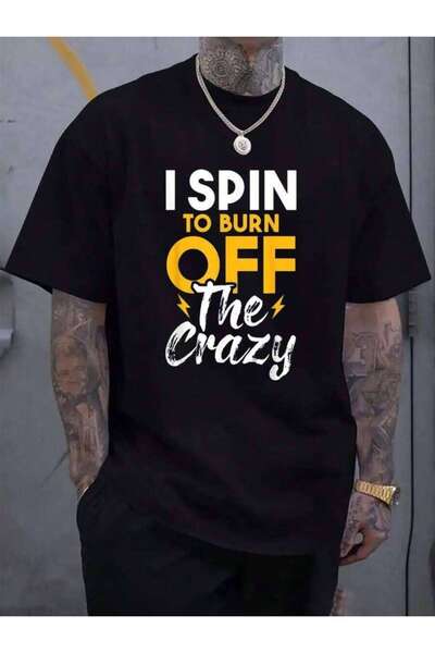 799 تي شيرت صيفي رجالي أسود 100% قطن بتصميم "I Spin To Burn Off The Crazy - C...