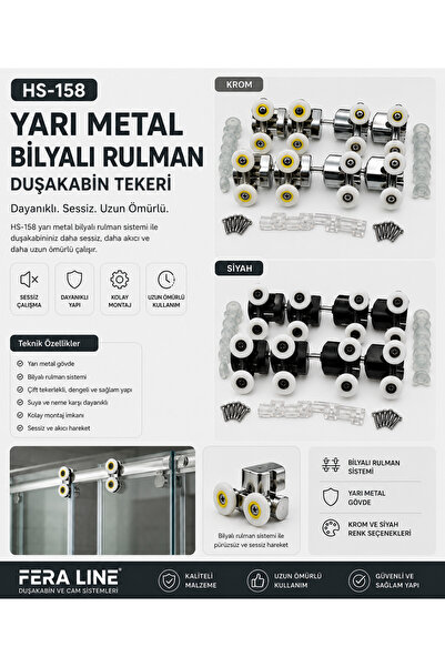Genel Markalar Duşakabin Tekerleği Yarı Metal Bilyalı Rulman 4'lü