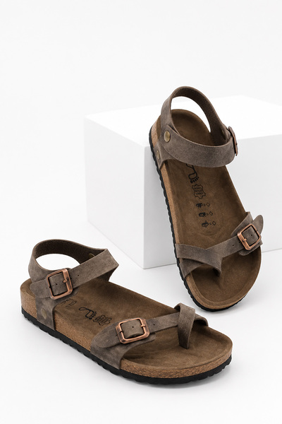 StWenn Brown Color Women's Anatomical Sole Flip-Flop Sandals with Double Buck...