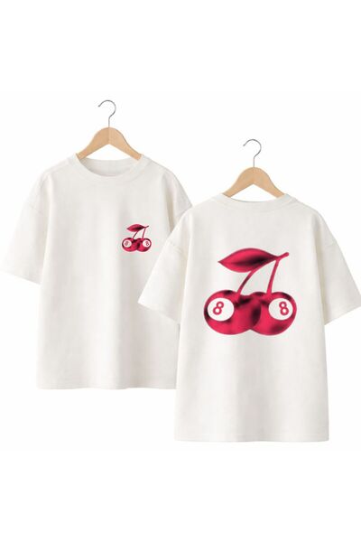 playwear Tricou Cheryy 8 cu imprimeu pe spate și pe piept, 100% bumbac, supra...
