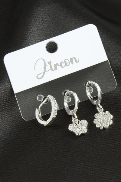 ZERO LAND Ilkestor 3 Pieces Clover Zircon Stone (145643) Earrings-Silver Color