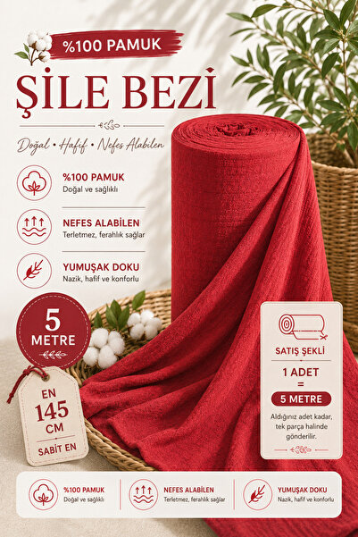 Morlay 5 Metre %100 Pamuk Şile Bezi Kumaş 145 cm En Doğal Bürümcük Yazlık Haf...