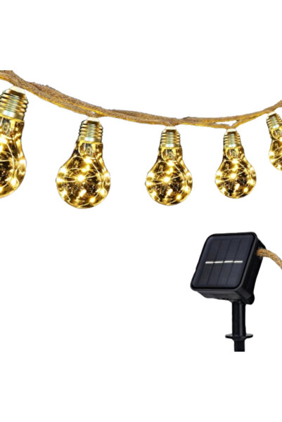 JOOMER Ghirlandă luminoasă vintage din sfoară de cânepă, 7,5 m, 16 becuri, LE...