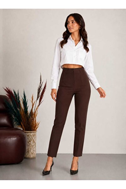 MODAELA Pantaloni din material textil cu talie înaltă și șnururi
