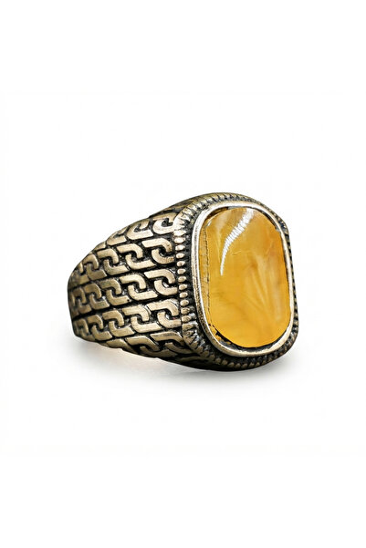 Generic Brand Antimony Silver Amber Ring – 10.5x22.5mm Honey Yellow Cabochon ...