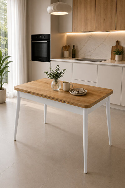 Atolye Casa 70x110cm Meşe-Beyaz Açılır Mutfak Masası Kent Model