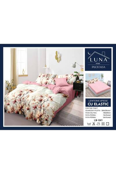 Pucioasa Lenjerie de Pat Finet Gros 6 Piese Cearceaf cu Elastic 180x200 cm