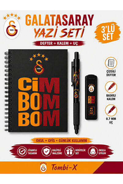 Galatasaray Cim Bom Bom 3’lü Kırtasiye Seti – Spiralli Defter, Baskılı Kalem ...