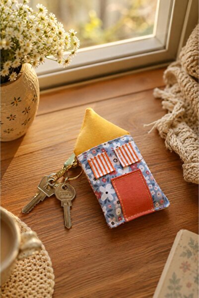zigzagdikiş patchwork kırkyama ev şeklinde el yapımı anahtarlık charm çanta a...