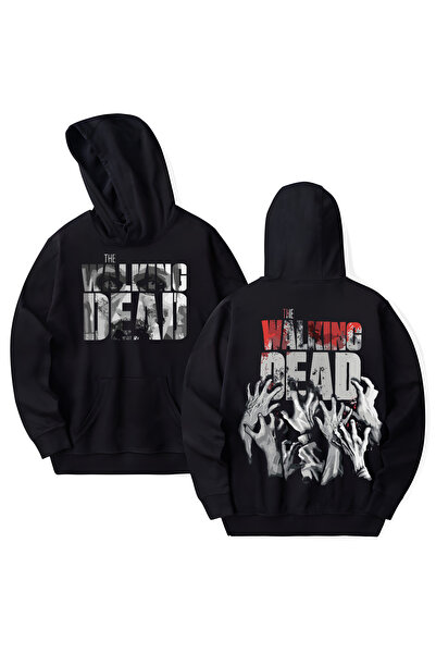 STİL-X سويت شيرت بقلنسوة مطبوع عليه The Walking Dead مصنوع من القطن بأكمام طو...