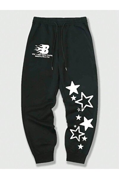 classy moda Unisex Star Front Printed 2 Thread Combed Cotton Baggy Trousers