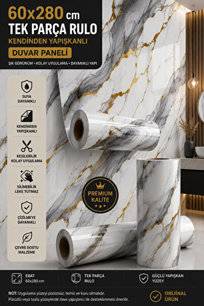 UKAB DEKOR 60x280 Cm Mavi Gold Kendinden Yapışkanlı Pratik Seramik Dekoratif ...