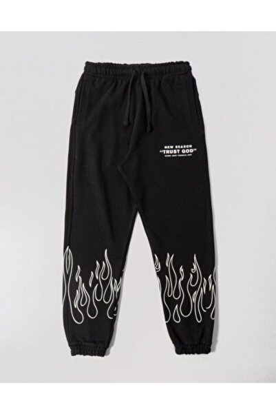 classy moda Unisex Lettering Front Printed 2 Thread Combed Cotton Baggy Trousers