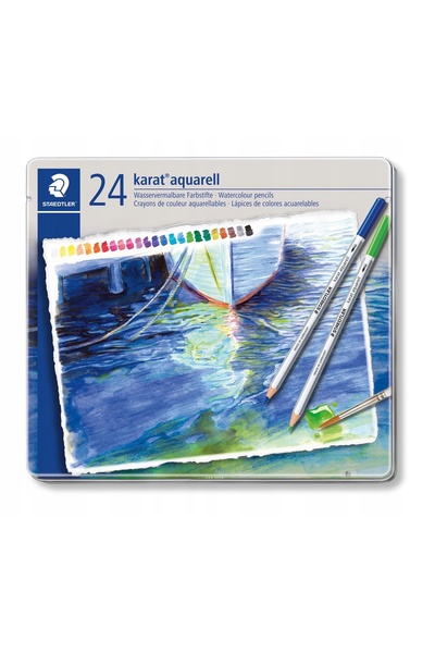 Staedtler Creioane acuarelabile Karat 24 culori într-o cutie metalică