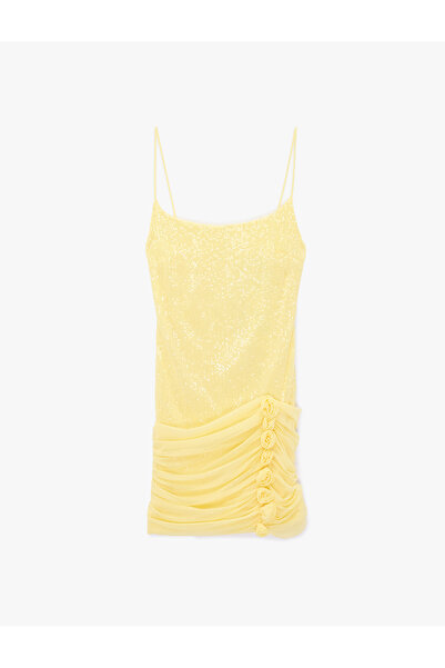 Koton X Sibil Çetinkaya - Draped Mini Dress with Straps, Sequins, and Rose Ap...