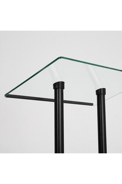 reklam etkisi Kürsü Temperli Cam Siyah Çelik Tabanlı - Sunum Konuşma Karşılama Standı 60x40 cm